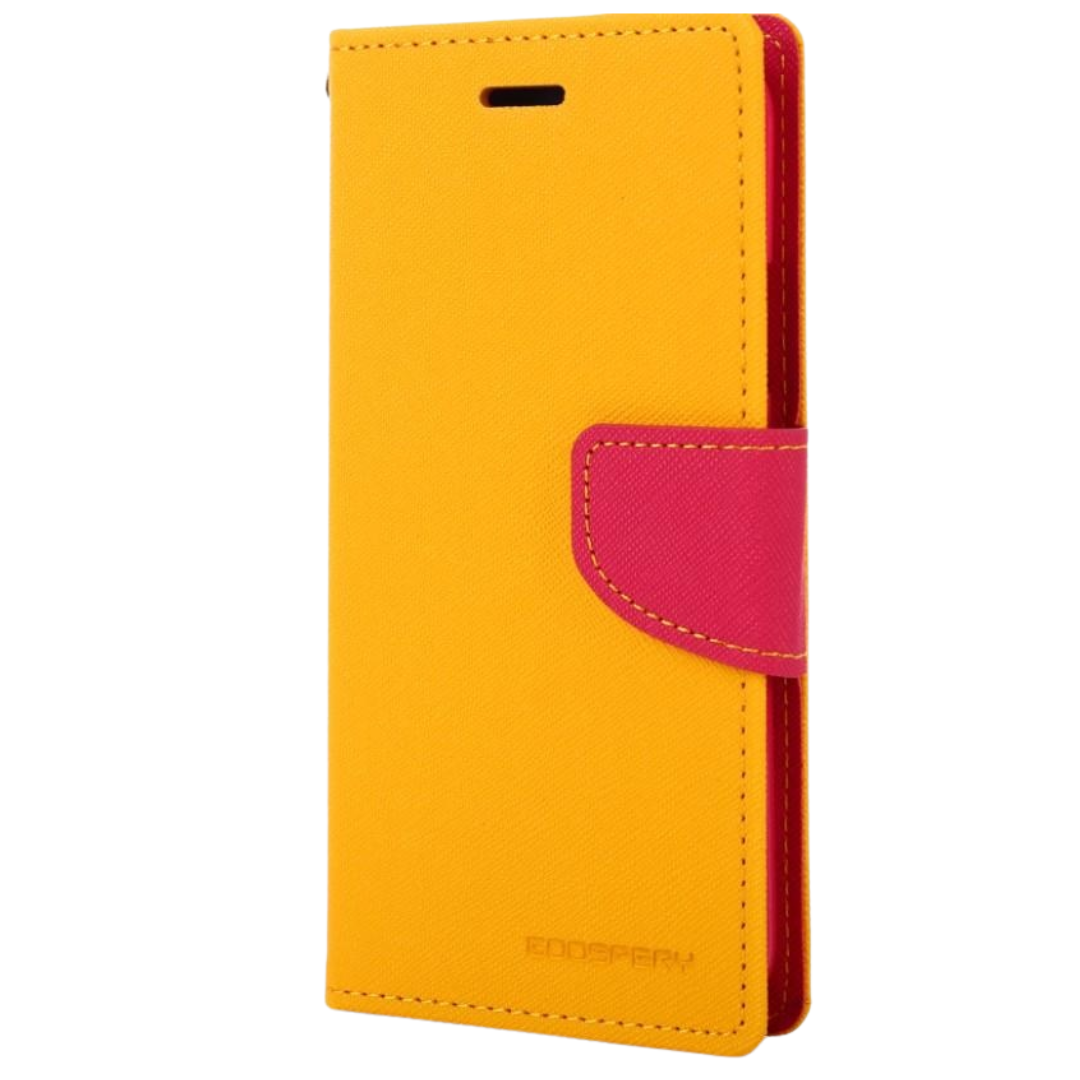 Telefoonhoesje geschikt voor Apple iPhone 13 Mini - Mercury Fancy Diary Wallet Case - Hoesje met Pasjeshouder - Geel/Magenta afbeelding