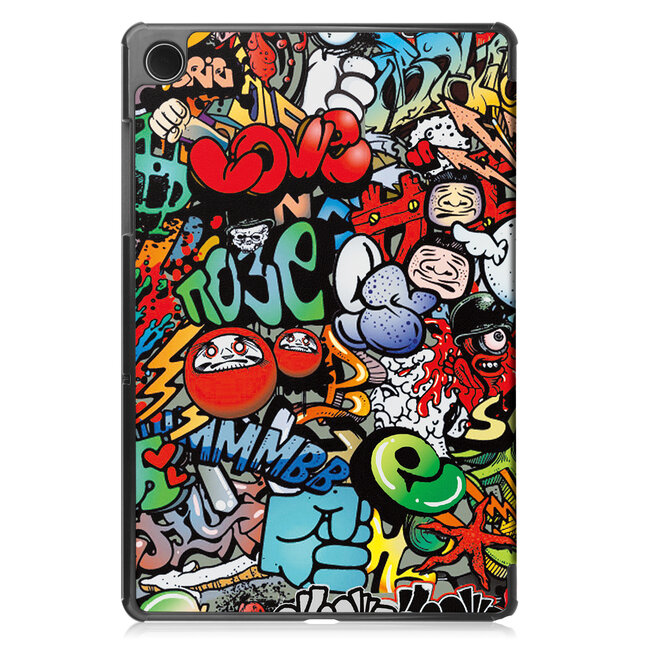 Tablethoes en Screenprotector geschikt voor Samsung Galaxy Tab A11 Plus (2025) - Tri-fold hoes met Auto/Wake functie - Graffiti