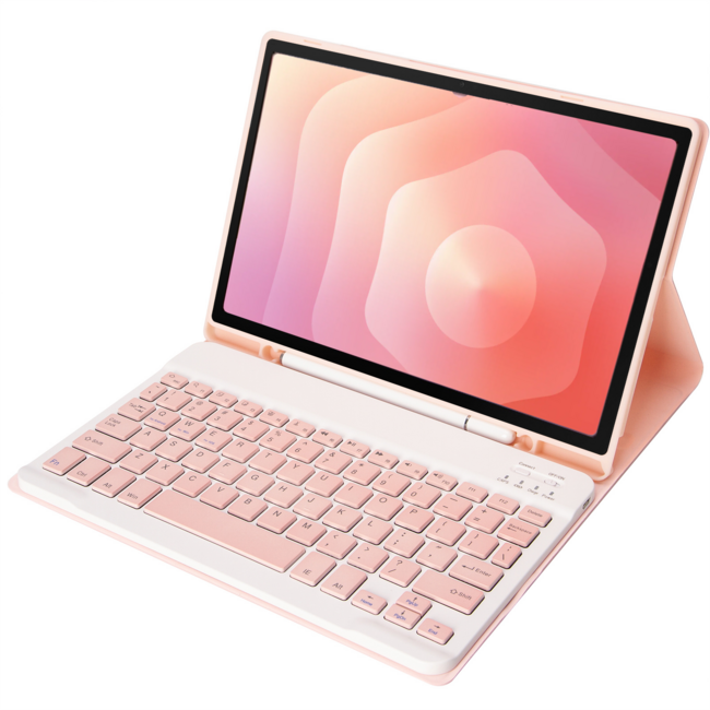 Case2go - Bluetooth Toetsenbord hoes geschikt voor Samsung Galaxy Tab S11 (2025) - 11 Inch - QWERTY - Auto Wake/Sleep functie - Met Pencil Houder - Roze