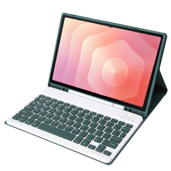 Case2go - Bluetooth Toetsenbord hoes geschikt voor Samsung Galaxy Tab S11 (2025) - 11 Inch - QWERTY - Auto Wake/Sleep functie - Met Pencil Houder - Donker Groen