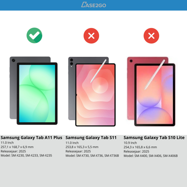 Case2go - Tablet Screenprotector geschikt voor Samsung Galaxy Tab A11 Plus - 11 Inch - Tempered Glass - Case Friendly - Transparant