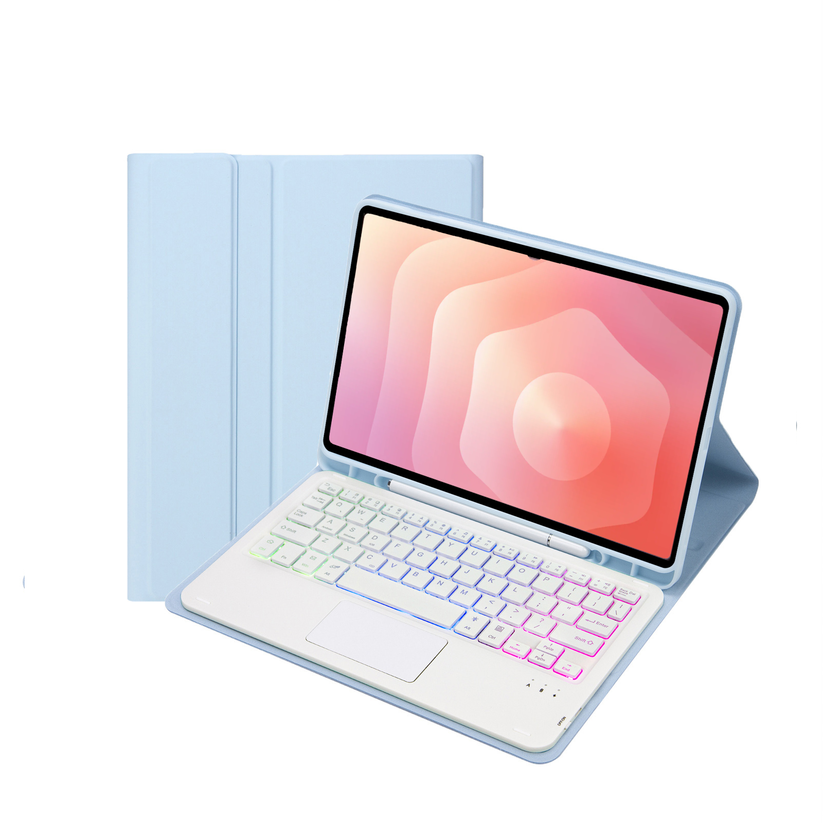 Case2go - Bluetooth Toetsenbord geschikt voor Samsung Galaxy Tab S11 (2025) - QWERTY Toetsenbord met verlichting - Stylus pen houder en Touchpad - Licht Blauw afbeelding