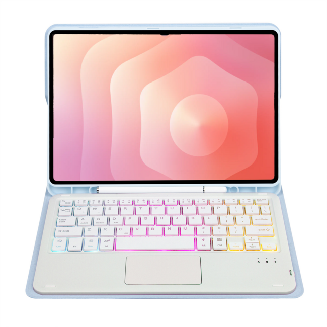 Case2go - Bluetooth Toetsenbord geschikt voor Samsung Galaxy Tab S11 (2025) - QWERTY Toetsenbord met verlichting - Stylus pen houder en Touchpad - Licht Blauw