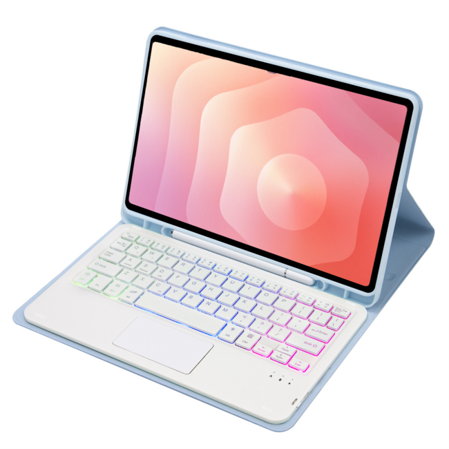 Case2go - Bluetooth Toetsenbord geschikt voor Samsung Galaxy Tab S11 (2025) - QWERTY Toetsenbord met verlichting - Stylus pen houder en Touchpad - Licht Blauw