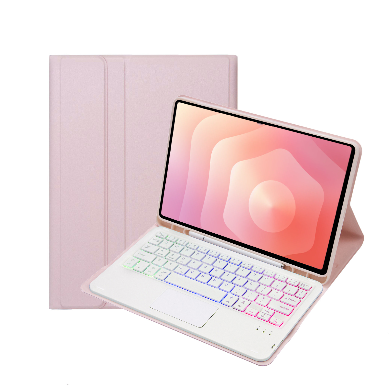Case2go - Bluetooth Toetsenbord geschikt voor Samsung Galaxy Tab S11 (2025) - QWERTY Toetsenbord met verlichting - Stylus pen houder en Touchpad - Roze afbeelding