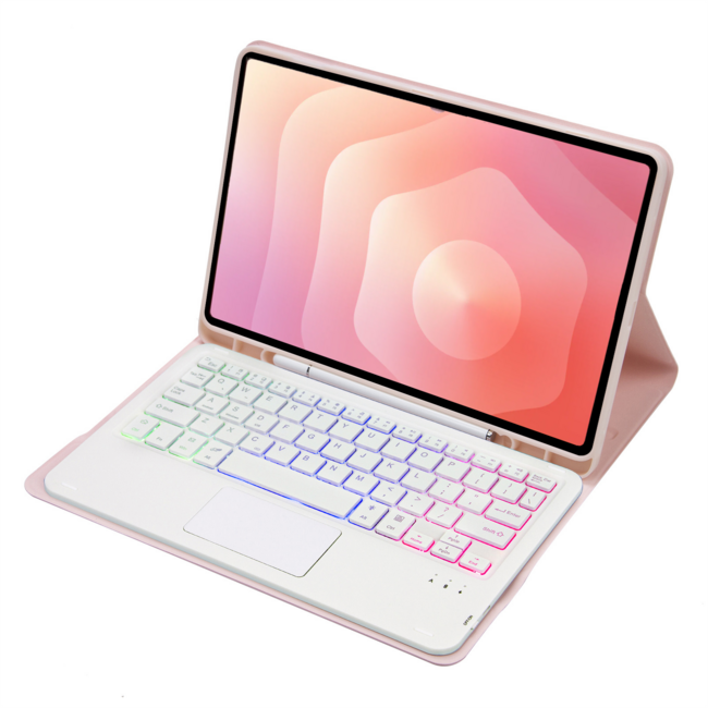 Case2go - Bluetooth Toetsenbord geschikt voor Samsung Galaxy Tab S11 (2025) - QWERTY Toetsenbord met verlichting - Stylus pen houder en Touchpad - Roze