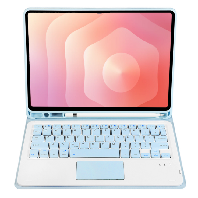 Case2go - Bluetooth Toetsenbord hoes geschikt voor Samsung Galaxy tab S11 (2025) - QWERTY - Auto Wake/Sleep functie - Met Pencil Houder - Touchpad - Licht Blauw