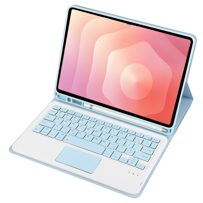 Case2go - Bluetooth Toetsenbord hoes geschikt voor Samsung Galaxy tab S11 (2025) - QWERTY - Auto Wake/Sleep functie - Met Pencil Houder - Touchpad - Licht Blauw