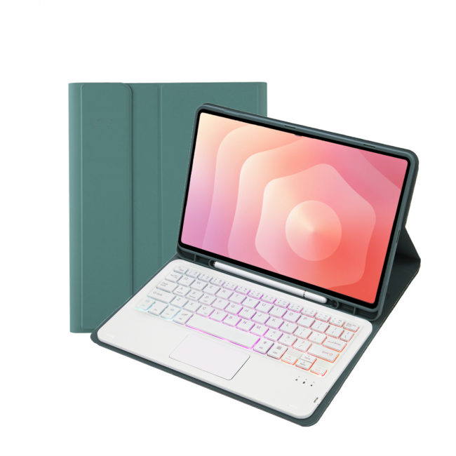 Case2go - Bluetooth Toetsenbord geschikt voor Samsung Galaxy Tab S11 (2025) - QWERTY Toetsenbord met verlichting - Stylus pen houder en Touchpad - Donker Groen