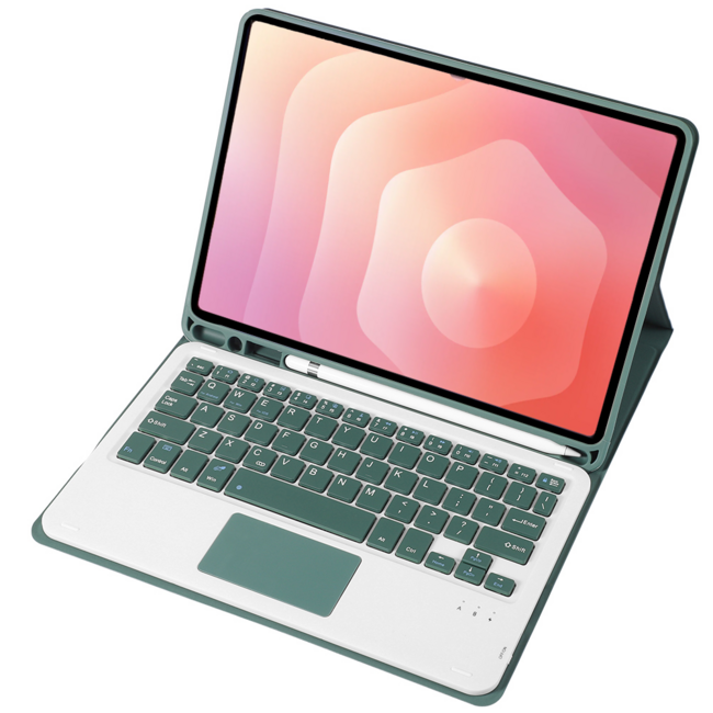 Case2go - Bluetooth Toetsenbord hoes geschikt voor Samsung Galaxy tab S11 (2025) - QWERTY - Auto Wake/Sleep functie - Met Pencil Houder - Touchpad - Donker Groen