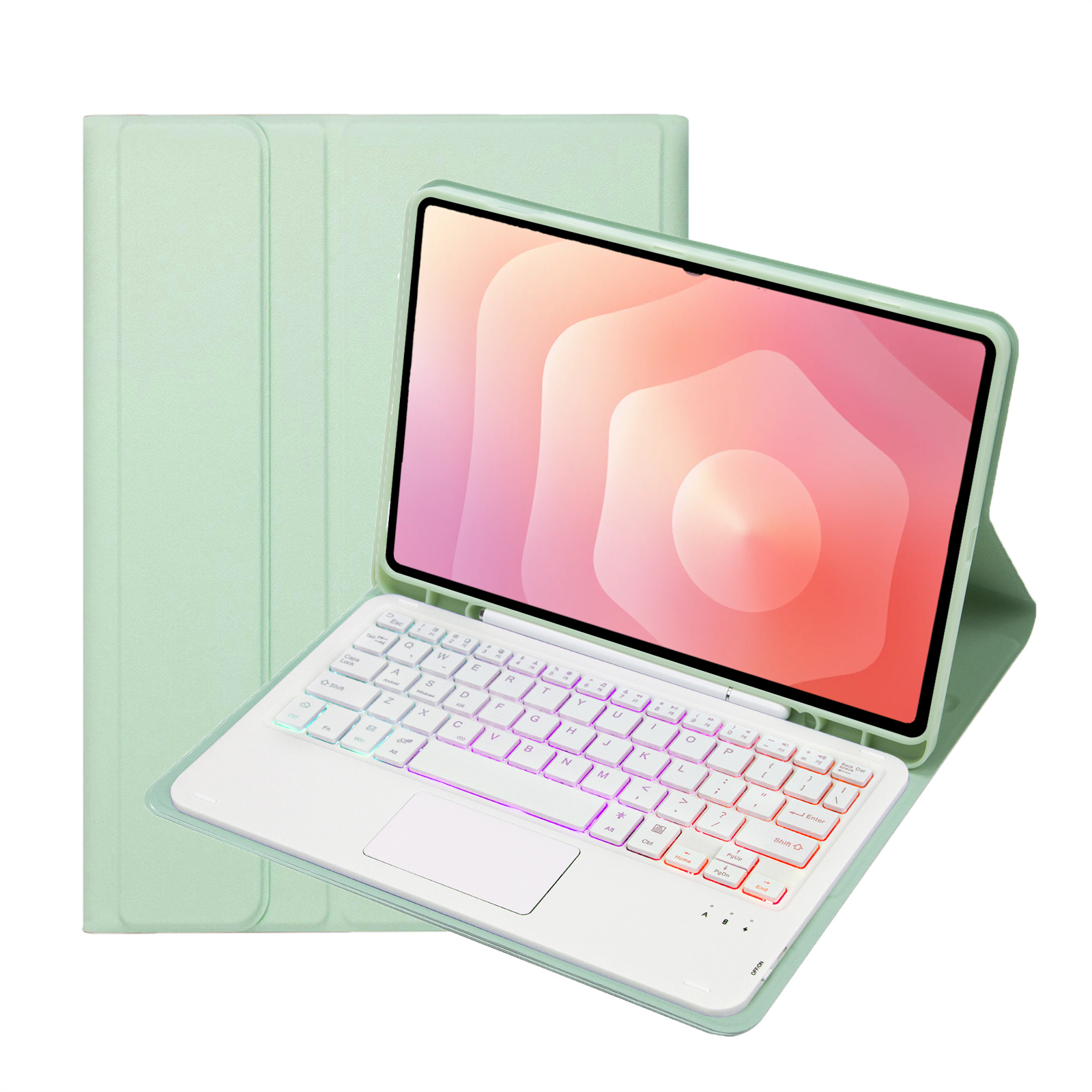 Case2go - Bluetooth Toetsenbord geschikt voor Samsung Galaxy Tab S11 (2025) - QWERTY Toetsenbord met verlichting - Stylus pen houder en Touchpad - Licht Groen afbeelding