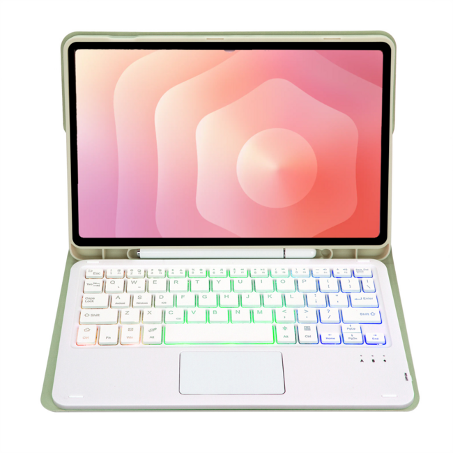 Case2go - Bluetooth Toetsenbord geschikt voor Samsung Galaxy Tab S11 (2025) - QWERTY Toetsenbord met verlichting - Stylus pen houder en Touchpad - Licht Groen