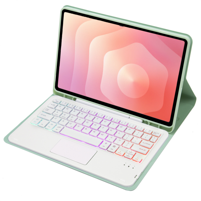 Case2go - Bluetooth Toetsenbord geschikt voor Samsung Galaxy Tab S11 (2025) - QWERTY Toetsenbord met verlichting - Stylus pen houder en Touchpad - Licht Groen
