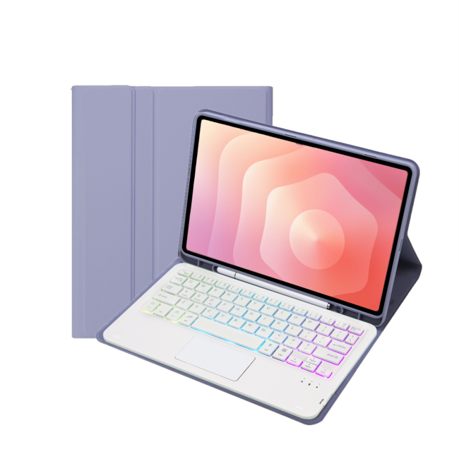 Case2go - Bluetooth Toetsenbord geschikt voor Samsung Galaxy Tab S11 (2025) - QWERTY Toetsenbord met verlichting - Stylus pen houder en Touchpad - Paars