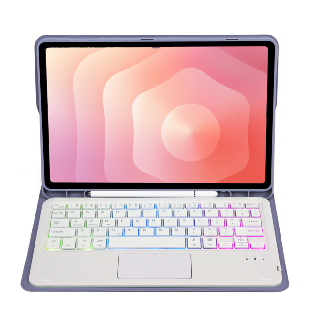 Case2go - Bluetooth Toetsenbord geschikt voor Samsung Galaxy Tab S11 (2025) - QWERTY Toetsenbord met verlichting - Stylus pen houder en Touchpad - Paars