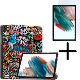 Case2go Tablethoes en Screenprotector geschikt voor Samsung Galaxy Tab A11 Plus (2025) - Tri-fold hoes met Auto/Wake functie - Graffiti