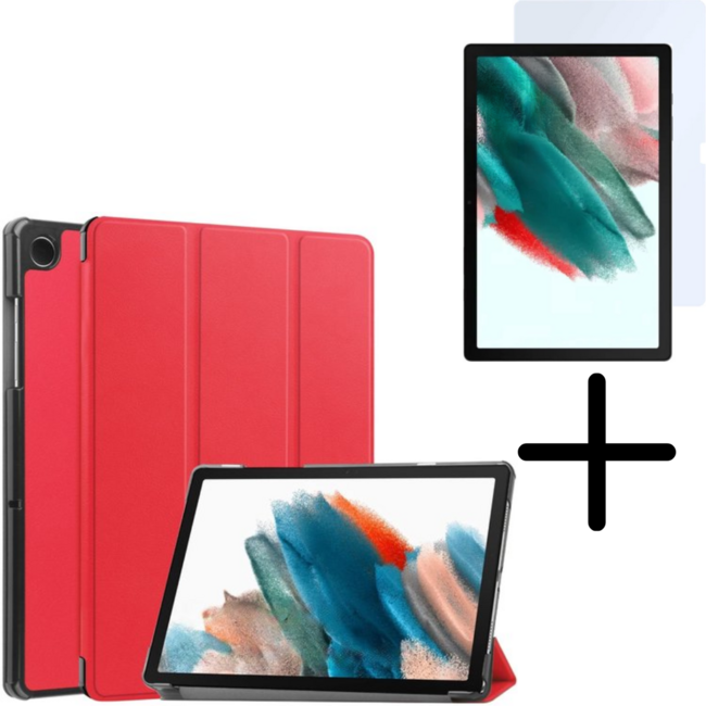 Tablethoes en Screenprotector geschikt voor Samsung Galaxy Tab A11 Plus (2025) - Tri-fold hoes met Auto/Wake functie - Rood