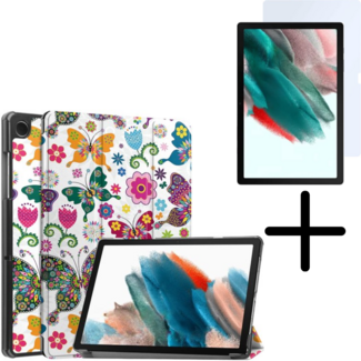 Case2go Tablethoes en Screenprotector geschikt voor Samsung Galaxy Tab A11 Plus (2025) - Tri-fold hoes met Auto/Wake functie - Vlinder