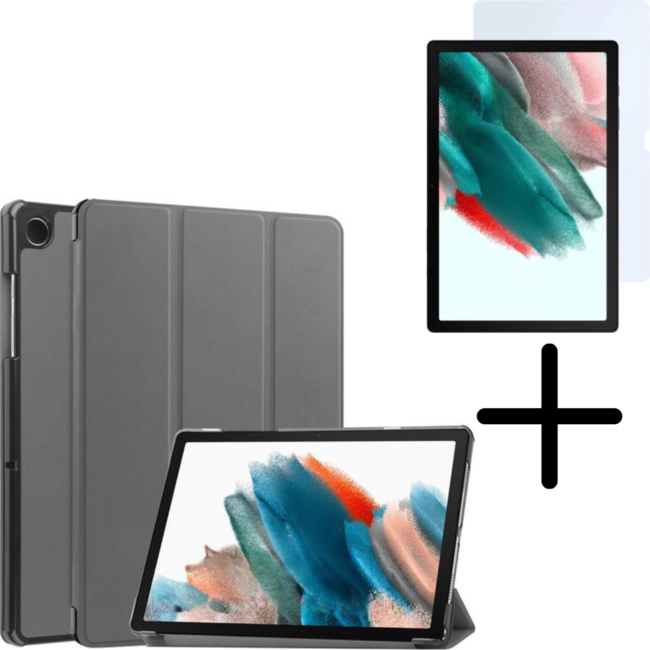Tablethoes en Screenprotector geschikt voor Samsung Galaxy Tab A11 (2025) - Tri-fold hoes met Auto/Wake functie - Grijs