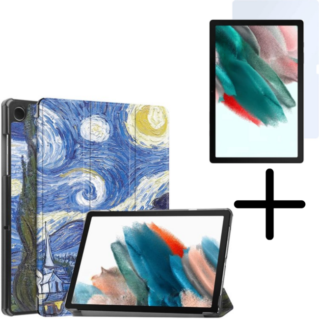 Tablethoes en Screenprotector geschikt voor Samsung Galaxy Tab A11 (2025) / A9 (2023) - Tri-fold hoes met Auto/Wake functie - Sterrenhemel