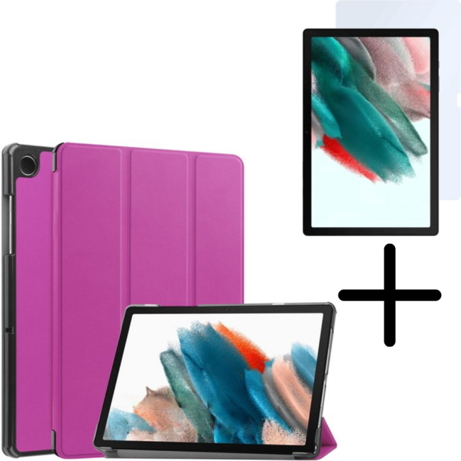 Tablethoes en Screenprotector geschikt voor Samsung Galaxy Tab A11 (2025) / A9 (2023) - Tri-fold hoes met Auto/Wake functie - Paars