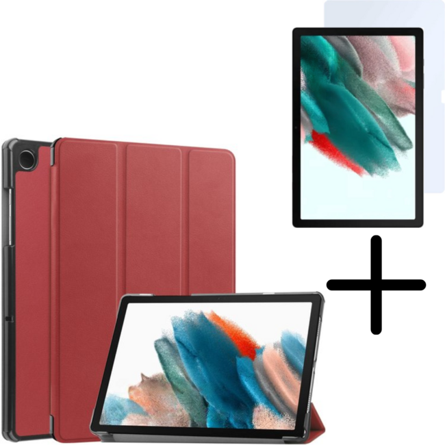 Tablethoes en Screenprotector geschikt voor Samsung Galaxy Tab A9 Plus (2023) - Tri-fold hoes met Auto/Wake functie - Donker Rood