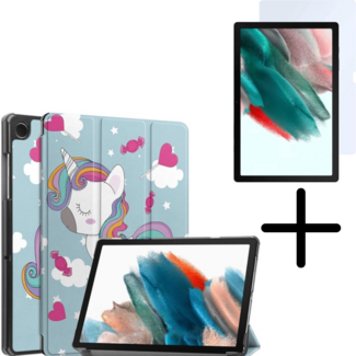 Case2go Tablethoes en Screenprotector geschikt voor Samsung Galaxy Tab A11 (2025) / A9 (2023) - Tri-fold hoes met Auto/Wake functie - Eenhoorn
