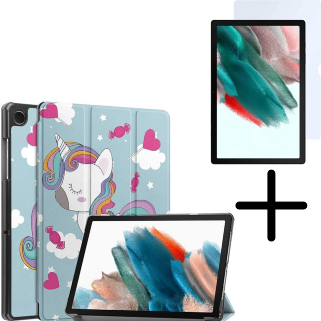 Tablethoes en Screenprotector geschikt voor Samsung Galaxy Tab A11 (2025) / A9 (2023) - Tri-fold hoes met Auto/Wake functie - Eenhoorn