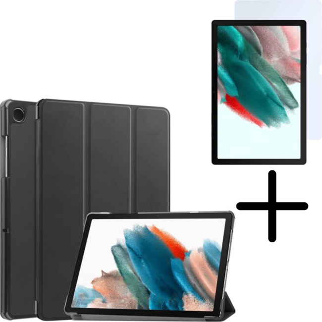 Tablethoes en Screenprotector geschikt voor Samsung Galaxy Tab A11 (2025) / A9 (2023) - Tri-fold hoes met Auto/Wake functie - Zwart
