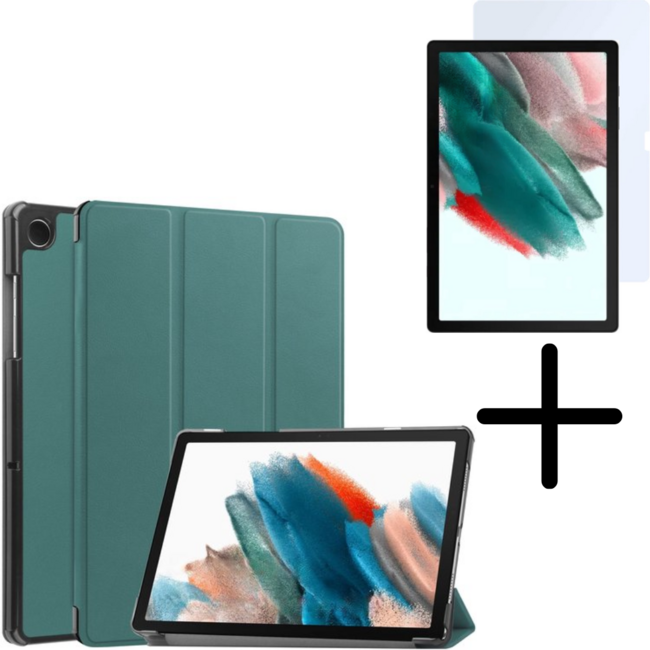 Tablethoes en Screenprotector geschikt voor Samsung Galaxy Tab A11 (2025) / A9 (2023) - Tri-fold hoes met Auto/Wake functie - Groen