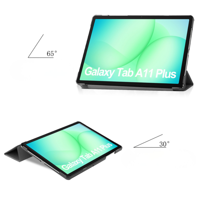 Case2go - Tablet hoes geschikt voor Samsung Galaxy Tab A11 Plus (2025) - Tri-fold hoes met auto/wake functie - 11 inch - Zwart