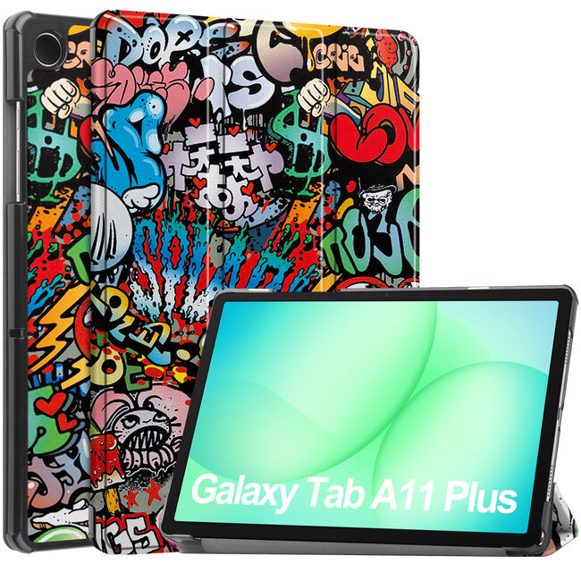 Case2go - Tablet hoes geschikt voor Samsung Galaxy Tab A11 Plus (2025) - Tri-fold hoes met auto/wake functie - 11 inch - Graffiti