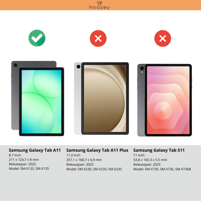 Hoozey - Tablet hoes geschikt voor Samsung Galaxy Tab A11 (2025) - 8.7 inch - Tablet hoes - Donker Rood