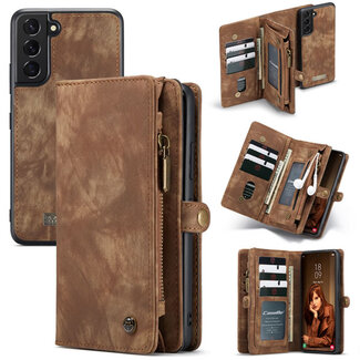 CaseMe CaseMe - Telefoonhoesje geschikt voor Samsung Galaxy S22 5G - 2 in 1 Book Case en Back Cover - Bruin