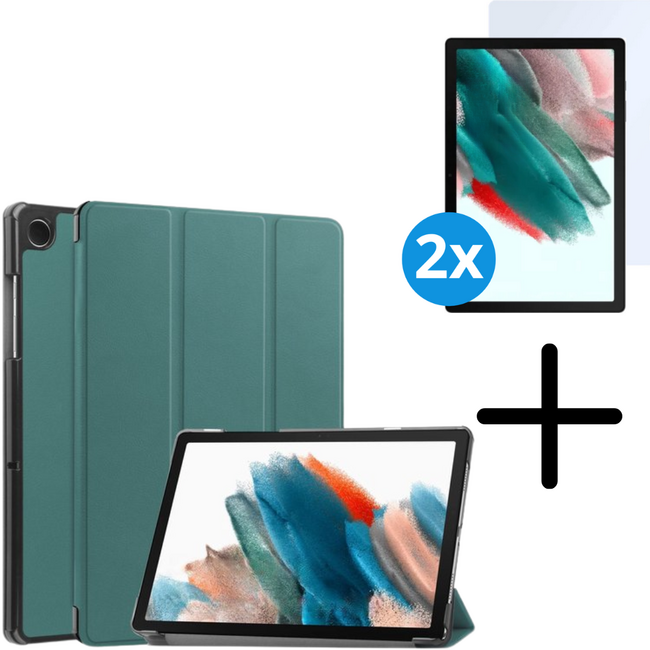 Tablet hoes met 2-Pack screenprotector geschikt voor Samsung Galaxy Tab A11 Plus (2025) - Tablethoesje - Tab A11 Plus hoes - Trifold case - 11 Inch - Groen