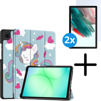 Case2go Tablet hoes met 2-Pack screenprotector geschikt voor Samsung Galaxy Tab A11 Plus (2025) - Tablethoesje - Tab A11 Plus hoes - Trifold case - 11 Inch - Eenhoorn