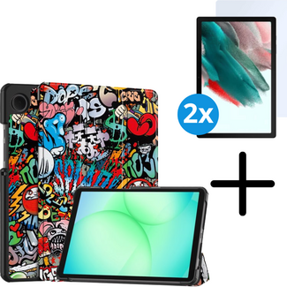 Case2go Tablet hoes met 2-Pack screenprotector geschikt voor Samsung Galaxy Tab A11 Plus (2025) - Tablethoesje - Tab A11 Plus hoes - Trifold case - 11 Inch - Graffiti