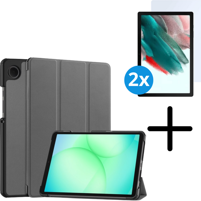 Tablet hoes met 2-Pack screenprotector geschikt voor Samsung Galaxy Tab A11 Plus (2025) - Tablethoesje - Tab A11 Plus hoes - Trifold case - 11 Inch - Grijs