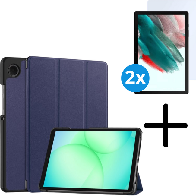 Tablet hoes met 2-Pack screenprotector geschikt voor Samsung Galaxy Tab A11 (2025) - Tablethoesje - Tab A11 - Trifold case - 8.7 Inch - Blauw