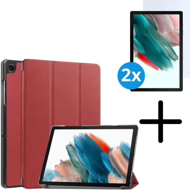 Tablet hoes met 2-Pack screenprotector geschikt voor Samsung Galaxy Tab A11 (2025) - Tablethoesje - Tab A11 - Trifold case - 8.7 Inch - Donker Rood