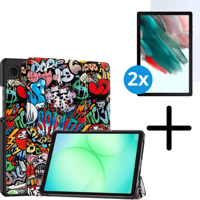 Tablet hoes met 2-Pack screenprotector geschikt voor Samsung Galaxy Tab A11 (2025) - Tablethoesje - Tab A11 - Trifold case - 8.7 Inch - Graffiti