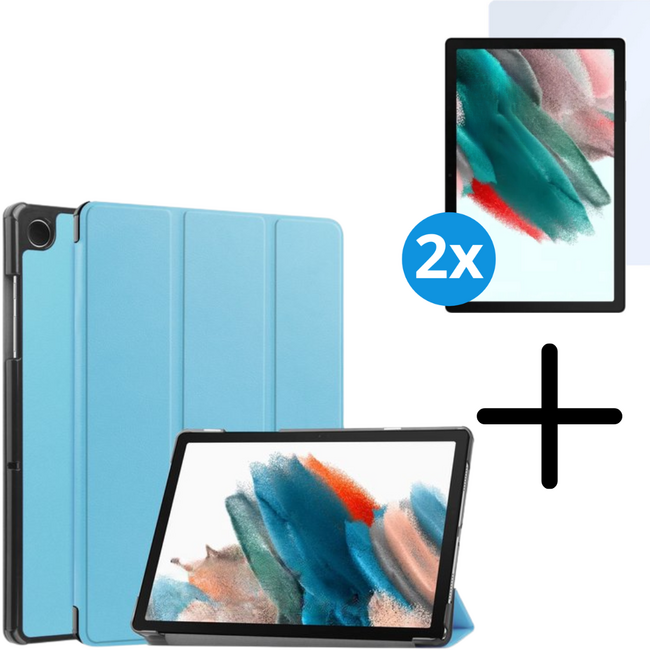 Tablet hoes met 2-Pack screenprotector geschikt voor Samsung Galaxy Tab A11 (2025) - Tablethoesje - Tab A11 - Trifold case - 8.7 Inch - Licht Blauw