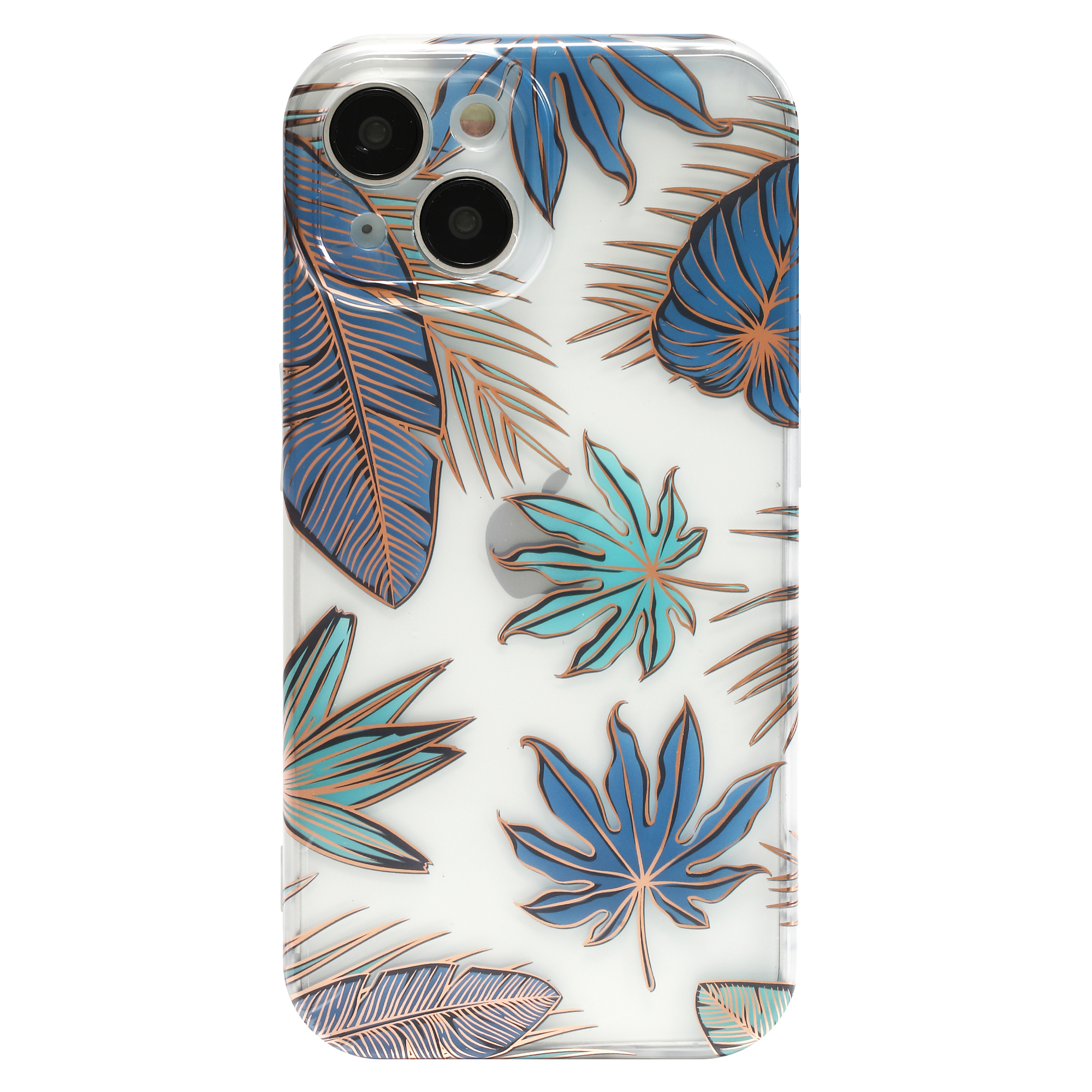 Hoozey - Hoesje geschikt voor Apple iPhone 14 - Flower Print - Groen / Blauw afbeelding