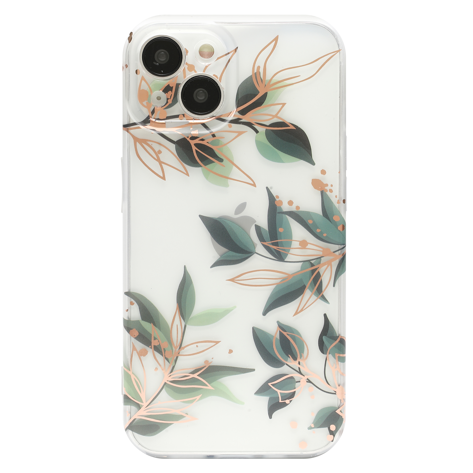 Hoozey - Hoesje geschikt voor Apple iPhone 14 Pro - Flower Print - Groen / Goud afbeelding