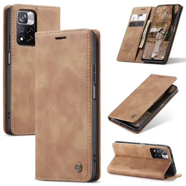 CaseMe - Hoesje geschikt voor Xiaomi Redmi Note 11 Pro  - Wallet Book Case - Magneetsluiting - Licht Bruin
