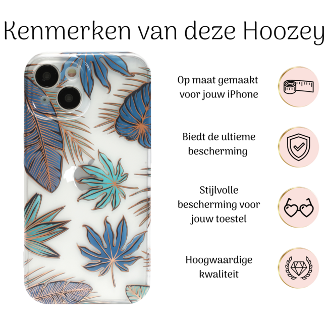 Hoozey - Hoesje geschikt voor Apple iPhone 14 Plus - Flower Print - Groen / Blauw