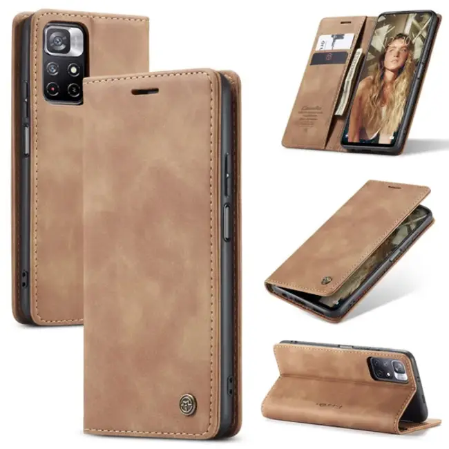 CaseMe - Hoesje geschikt voor Xiaomi Redmi Note 11 - Wallet Book Case - Magneetsluiting - Licht Bruin