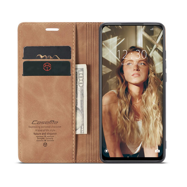 CaseMe - Hoesje geschikt voor Xiaomi Redmi Note 11 - Wallet Book Case - Magneetsluiting - Licht Bruin