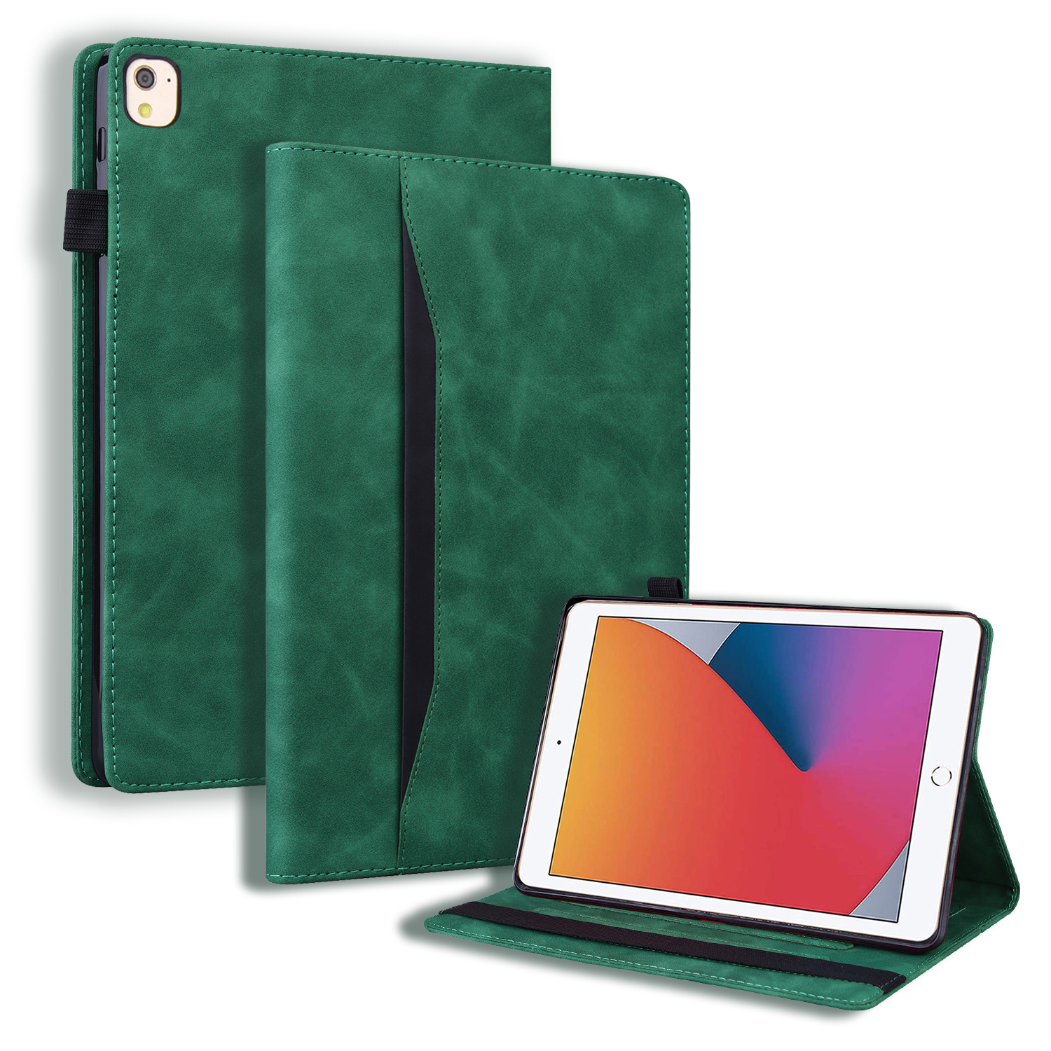 Case2go - Tablet hoes geschikt voor iPad 10.2 (2021/2020/2019) - Business Wallet Book Case - Met pasjeshouder - Groen afbeelding
