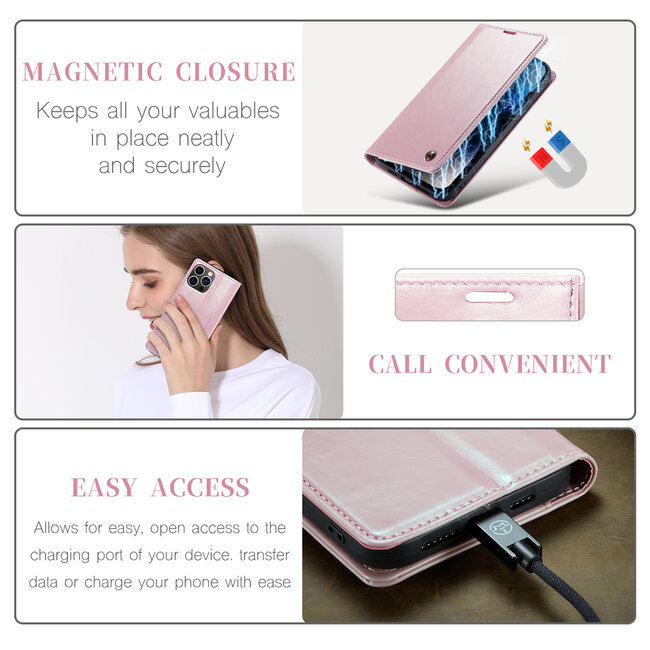 CaseMe - Telefoonhoesje geschikt voor Apple iPhone 14 Pro - Flip Wallet Case - Magneetsluiting - Roze